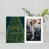 Pine Tree Noël Fête Photo Foil Invitation (Debout devant)