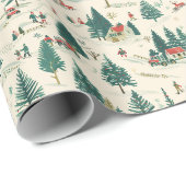 Pine Tree Pattern: Snowy Houses & Village Cadeaupapier (Rol Hoek)