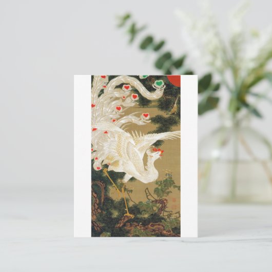 Pine Tree & Phoenix (Love Heart Phoenix), Jakuchu Briefkaart (Staand voorkant)