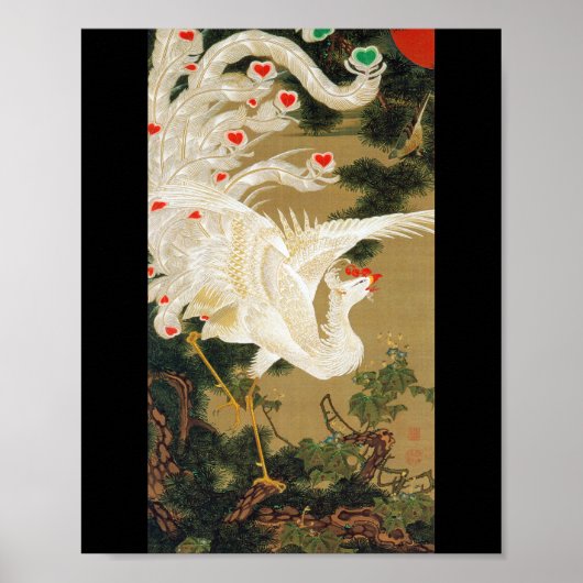 Pine Tree & Phoenix (Love Heart Phoenix), Jakuchu Poster (Voorkant)