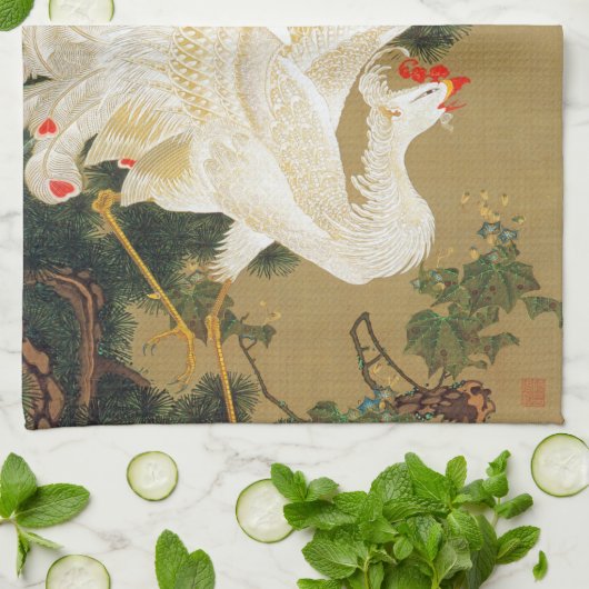 Pine Tree & Phoenix (Love Heart Phoenix), Jakuchu Theedoek (Gevouwen)