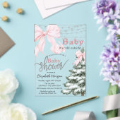 Pine Tree Pink Bow Snowflakes Baby Shower Acryl Uitnodigingen (Insitu (Huwelijk))