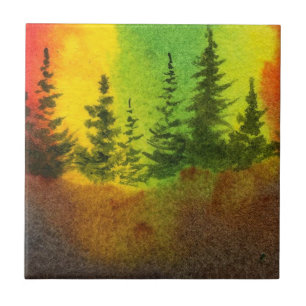 Pine Tree Rainbow Sky Morning Natuur Tile Tegeltje