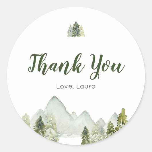 Pine Tree Rustic Adventure-Baby shower Ronde Sticker (Voorkant)