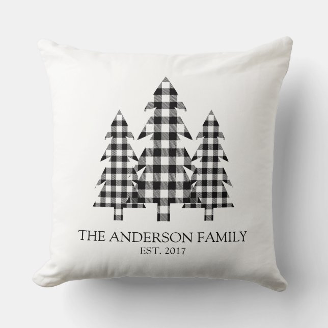 Pine Tree Rustic Buffalo Plaid Sierkussen (Voorkant)