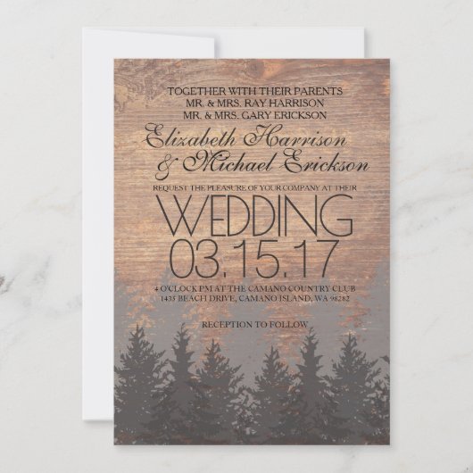 Pine Tree Rustic Faire-part de mariage (Devant)