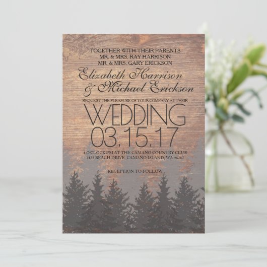 Pine Tree Rustic Faire-part de mariage (Debout devant)