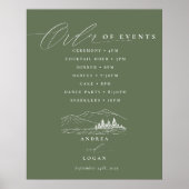 Pine Tree Rustic Mountains Wedding Orde van Evenem Poster (Voorkant)