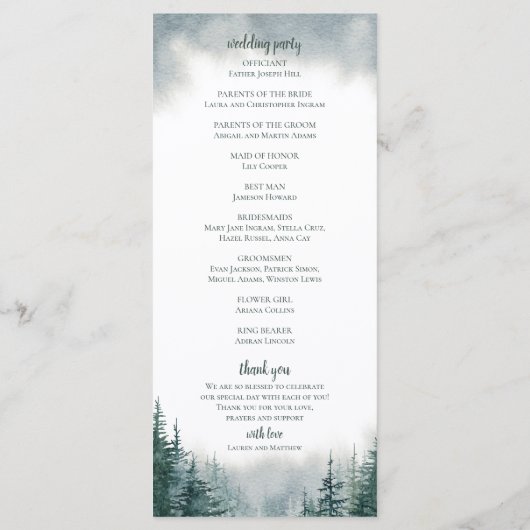 Pine Tree Rustic Wedding Flat Ceremony Program Programma (Achterkant)