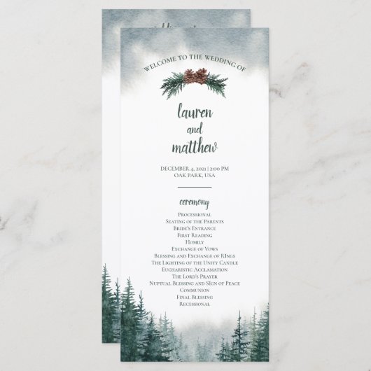 Pine Tree Rustic Wedding Flat Ceremony Program Programma (Voorkant / Achterkant)
