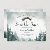 Pine Tree Rustic Wedding Save the Date Briefkaart (Voorkant / Achterkant)