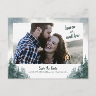 Pine Tree Rustic Wedding Save the Date with Photo Briefkaart