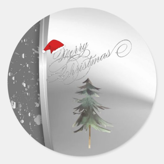 Pine Tree, Santa Hat, zilver Ronde Sticker (Voorkant)
