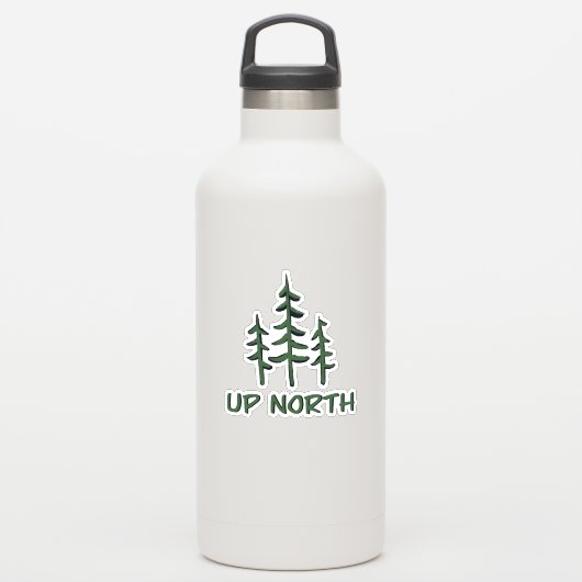 Pine tree silhouette- up north - outdoor avventure sticker (Waterfles)