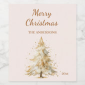 Pine tree sneeuw beige kerstfeest wijn etiket (Enkel label)