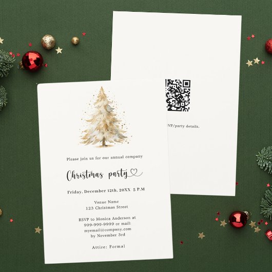 Pine tree sneeuw QR code bedrijf Christmas Party Kaart