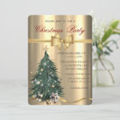 Pine Tree Stars Bow Christmas Party Kaart (Staand voorkant)