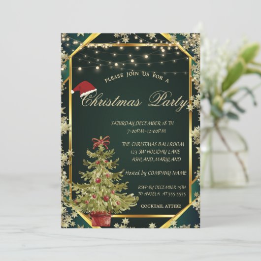 Pine Tree,Stars Lines Green Christmas Company Kaart (Staand voorkant)