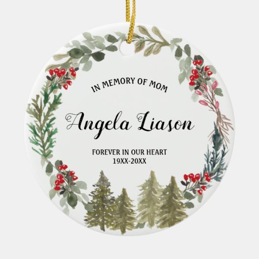 Pine Tree ter nagedachtenis van mam Kerstmis Keramisch Ornament (Voorkant)