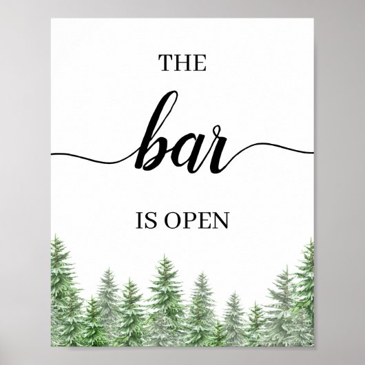 Pine Tree The Bar Is Open Trouwbar Menu Bord Poster (Voorkant)