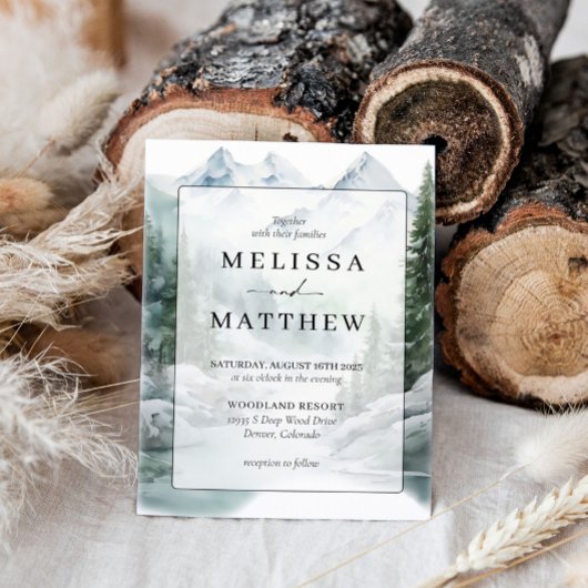 Pine Tree Waterverf Forest Wedding Invitation Kaart