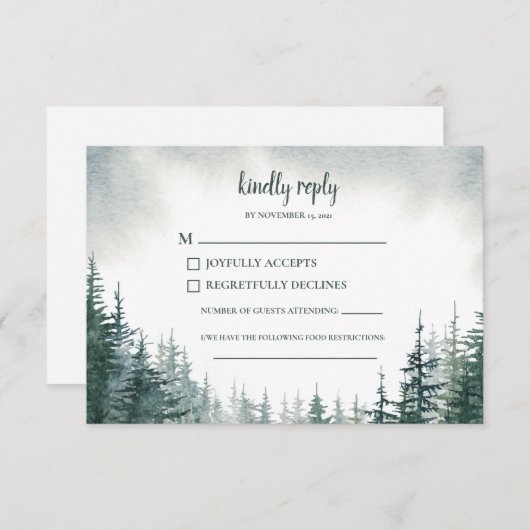 Pine Tree Wedding RSVP Reply Enclosure Kaart (Voorkant / Achterkant)