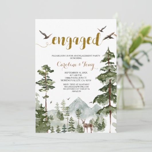 Pine Tree Woodland Bos Engagement Party Kaart (Staand voorkant)