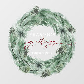 Pine Tree Wreath Season's Greetings Raamsticker (Vel)