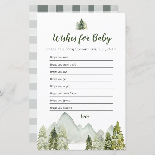 Pine Trees Adventure Baby shower wenst Baby (Voorkant / Achterkant)