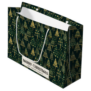Pine Trees and Stars Green Custom Merry Christmas Groot Cadeauzakje