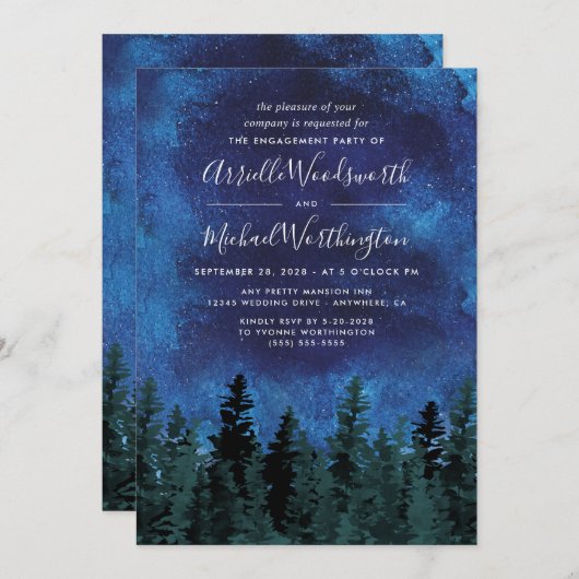 Pine Trees Aquarelle Engagement Parties Invitation (Devant / Derrière)