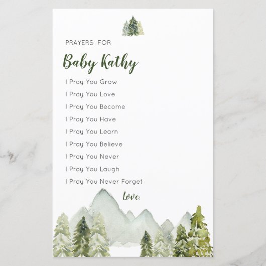 Pine Trees Avontuur Baby Shower Gebeden voor Baby (Voorkant)