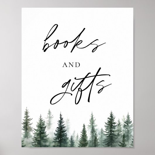 Pine Trees Baby shower Boeken en Geschenken Teken Poster (Voorkant)