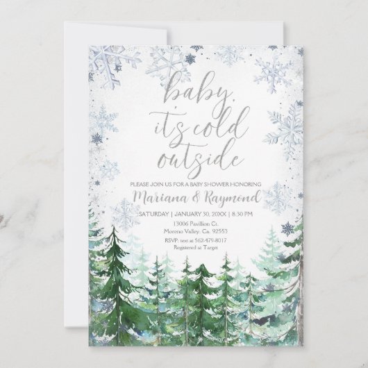 Pine Trees Baby shower d'hiver Invitation (Devant)