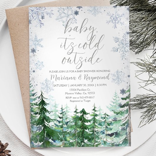 Pine Trees Baby shower d'hiver Invitation