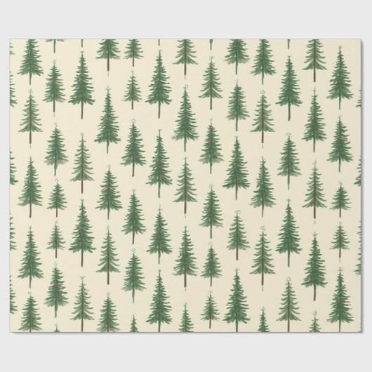 Pine Trees Beige Watercolor Christmas Holiday Cadeaupapier (Vlak)