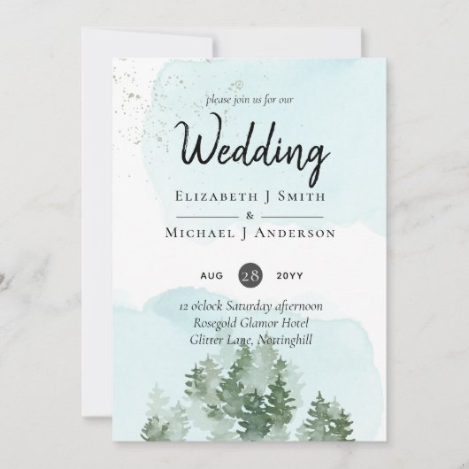 Pine Trees Blauwgroen en Sage Wedding (Voorkant)