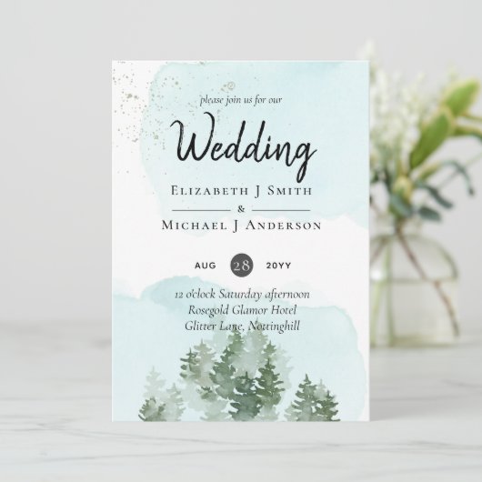 Pine Trees Blauwgroen en Sage Wedding (Staand voorkant)