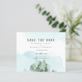 Pine Trees Blauwgroen en Sage Wedding Save Date (Staand voorkant)