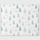 Pine Trees en een White Polar Beer Prettige feestd Cadeaupapier (Vlak)