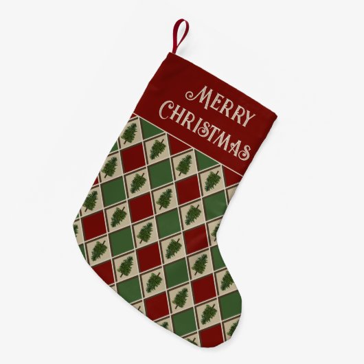 Pine Trees en Harlequin Holiday Stocking Kleine Kerstsok (Voorkant (Hangend))