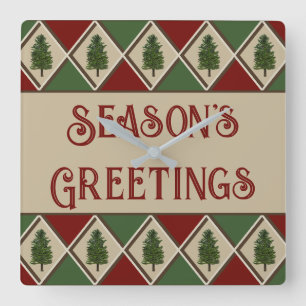 Pine Trees en Harlequin Wall Clock Vierkante Klok