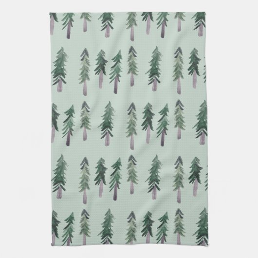 Pine Trees Forest Pattern Waterverf Green Theedoek (Verticaal)