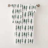 Pine Trees Forest Waterverf Pattern Bad Handdoek (Insitu)