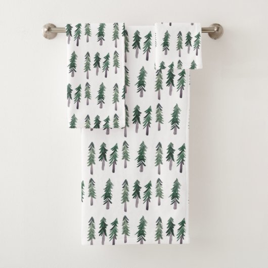 Pine Trees Forest Waterverf Pattern Bad Handdoek (Insitu)