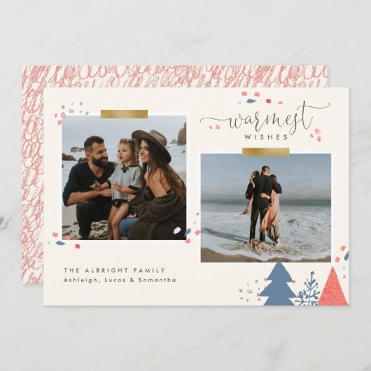 Pine Trees Gold Tape Warmest wil twee foto's Feestdagenkaart (Voorkant / Achterkant)
