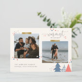 Pine Trees Gold Tape Warmest wil twee foto's Feestdagenkaart (Staand voorkant)