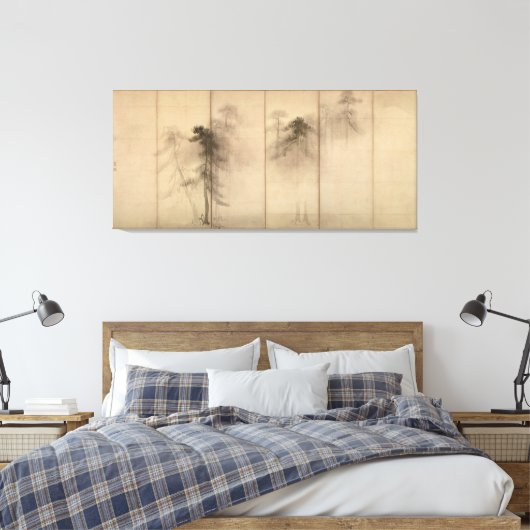 Pine Trees links scherm van Hasegawa Tohaku Canvas Afdruk (Insitu (Slaapkamer))