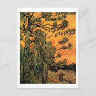 Pine Trees Red Sky Sunset Van Gogh Fine Art Briefkaart