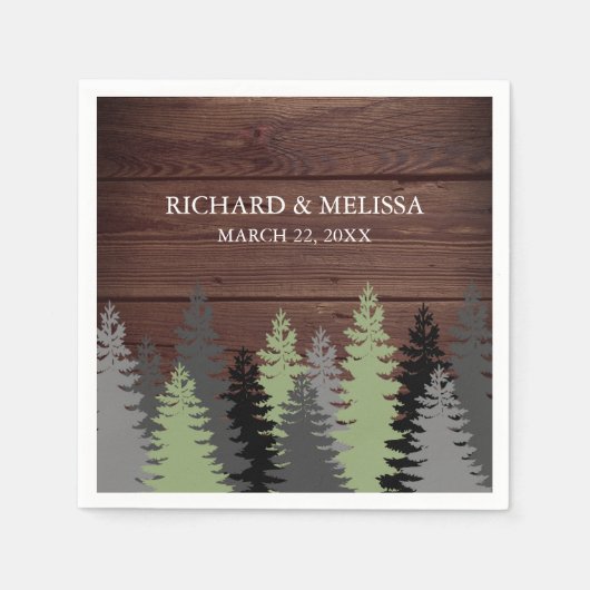 Pine Trees Rustic Wood Winter Weddenschap Servet (Voorkant)